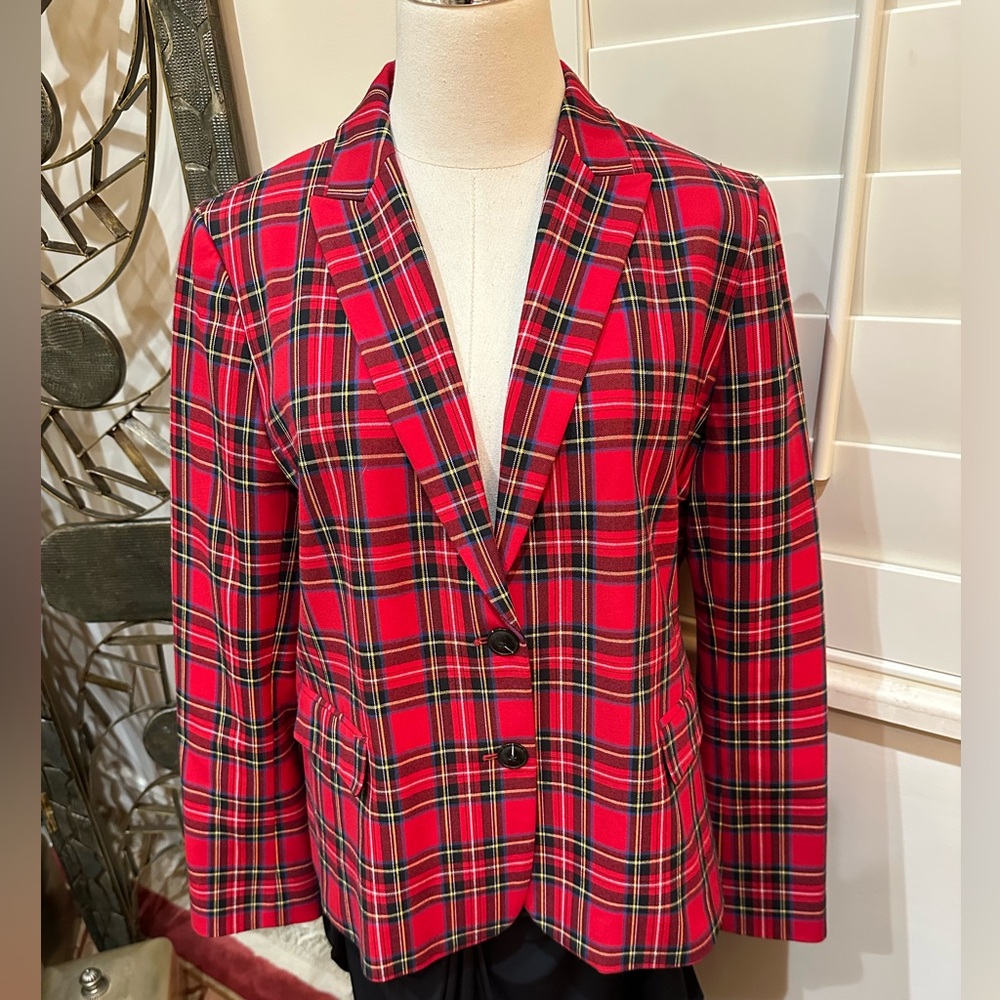 J Crew women’s red plaid blazer. NWOT